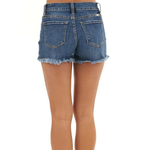 Kancan Leopard Pocket Frayed Distressed Denim Shorts Size Small - Picture 3 of 10
